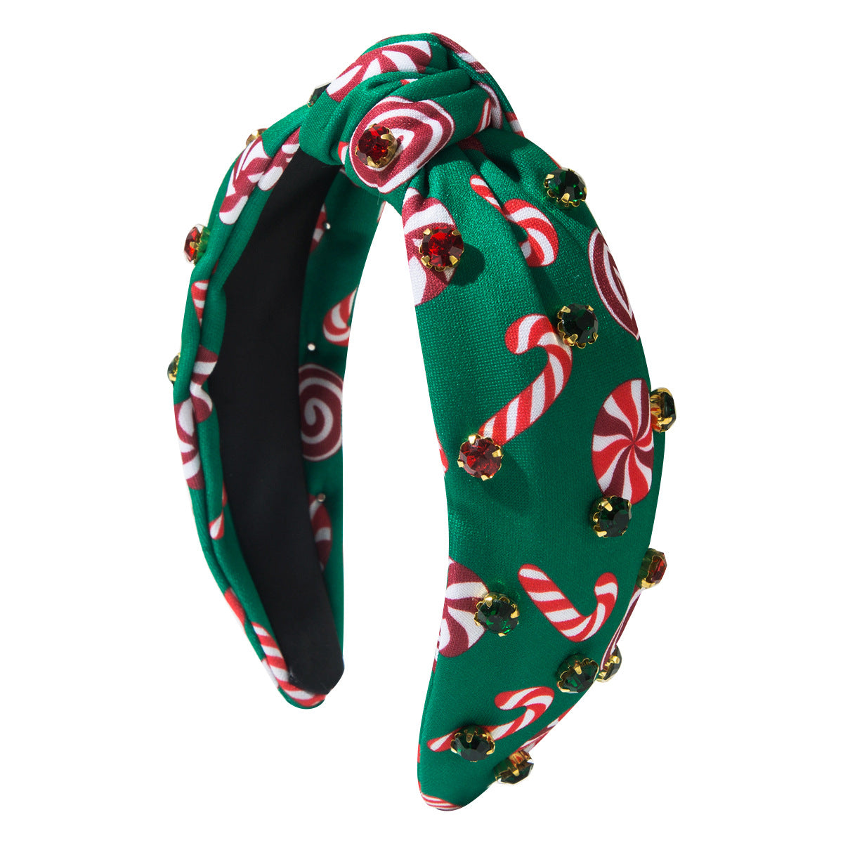Wholesale Christmas headband with windmill cane print and diamond-studded hair accessories